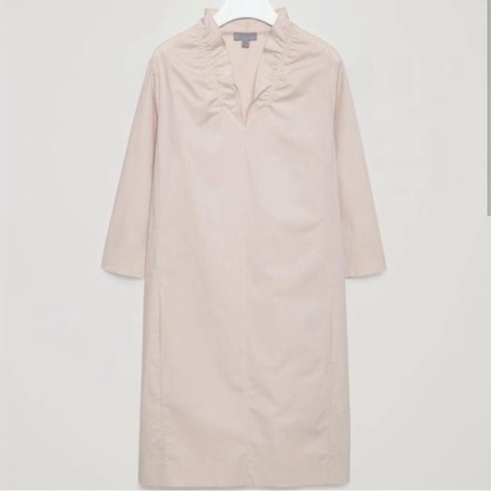 COS Cream Ruffle V-Neck Dress - Picture 2 of 7